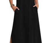 Women Summer Floral Dress Short Sleeve Beach Dress with Pockets Casual V-Neck Split Long T-Shirt Dress Travel Vacation