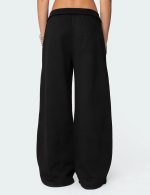 Womens Fleece Lined Sweatpants Wide Leg Baggy Thermal Lounge Pants Raw Hem Elastic Waist Oversized Sweat Pants - Image 2