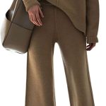Women Sweater Set 2 Piece Knit Sweatsuit Turtleneck Sweater Top and Wide Leg Pant Lounge Outfits