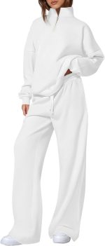 Womens Casual Two Piece Sets 2026 Outfits Quarter Zip Sweatshirts Straight Leg Pants Sweatsuits Tracksuit