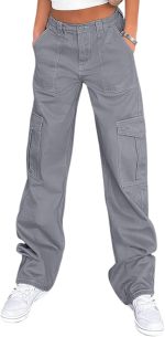 Cargo Pants for Women High Waisted Casual Pants Baggy Stretchy Wide Leg Streetwear with 6 Pockets