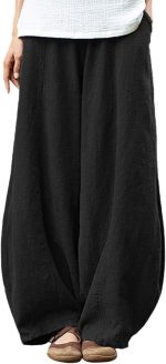 Women's Casual Cotton Linen Baggy Pants with Elastic Waist Relax Fit Lantern Trouser