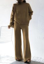 Women Sweater Set 2 Piece Knit Sweatsuit Turtleneck Sweater Top and Wide Leg Pant Lounge Outfits - Image 2