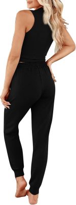 3 Piece Lounge Sets for Women Airport Travel Vacation Outfits 2026 Cardigan Matching Sleeveless Top Jogger Pants - Image 2