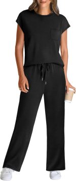 2 Piece Sets for Women Casual Summer Travel Vacation Outfits Cap Sleeve Lounge Set - Image 2