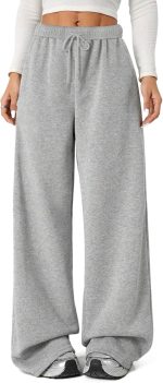 Women's Fleece Wide Leg Sweatpants Baggy Straight Leg Sweat Pants with Pockets