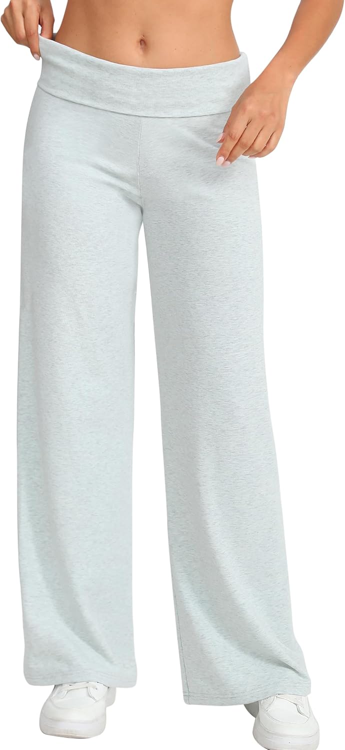 61UuhewytmL._AC_SL1500_.jpg Women's Wide Leg Sweatpants Workout Lounge Pants Fold Over Low Rise Yoga Pants - Image 1
