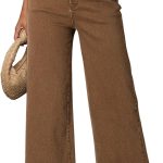 Women's Casual High Waisted Jeans Stretch Button Wide Leg Loose Denim Pants with Pockets