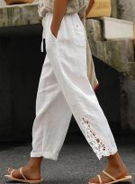 Women Casual Lightweight Drawstring Elastic Waist Pants with Pockets - Image 2