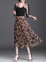 Skirts for Women Midi Long Length Dressy Casual Trendy Summer Tulle A-Line Floral High Waist Skirt - Image 2