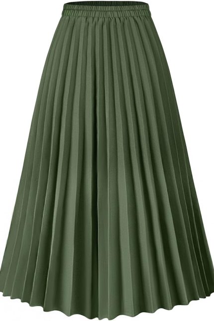Womens Skirt Leopard Print Midi Long Shirring Pleated Skirts High Waisted A Line Skirts