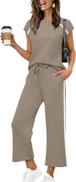 2 Piece Sets for Women Crew Neck Travel Airport Outfits Summer Fashion Clothing Cap Sleeve Tops Wide Legs Pants Set - Image 2