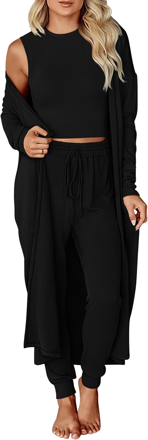 61ewu-oiuwL._AC_SL1500_.jpg 3 Piece Lounge Sets for Women Airport Travel Vacation Outfits 2026 Cardigan Matching Sleeveless Top Jogger Pants - Image 1