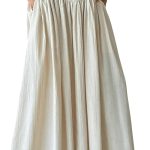 Women's Pleated Flowy Long Skirts High Waist Maxi Skirt with Pocket