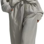Women’s Beige Knit Cold Shoulder Turtleneck Top and Wide Leg Pants Set, 2-Piece Regular Fit Outfit for Work Dinner Elegant