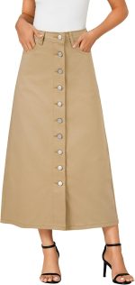 Women's Casual Button Down High Waisted A Line Jean Midi Long Denim Skirt with Pockets - Image 2