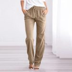 Women's Casual Cotton Linen Pants Fashion Drawstring Lightweight Summer Relax Fit Straight Leg Lounge Trouser - Image 2
