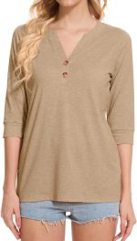 Womens Tops 3/4 Sleeve V Neck Button Down Shirts Business Casual Outfits Basic Tees Summer Top 2026 - Image 2