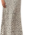 Satin Skirts for Women Trendy Spring Summer 2026 High Waisted Leopard Print Cocktail Wedding Long Silk Midi Skirt