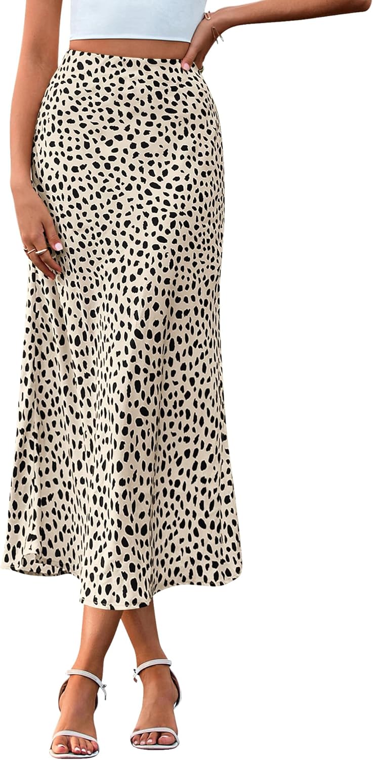713Jm4AIxAL._AC_SL1500_.jpg Satin Skirts for Women Trendy Spring Summer 2026 High Waisted Leopard Print Cocktail Wedding Long Silk Midi Skirt - Image 1