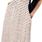 Women's Summer Maxi Dresses 2026 Casual Short Sleeve Striped Drawstring Waist Loose Fit T Shirts Dress Beach Outfits