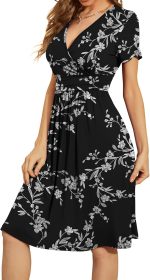 Women's Summer Short Sleeve Casual Dresses V-Neck Floral Party Dress with Pockets - Image 2