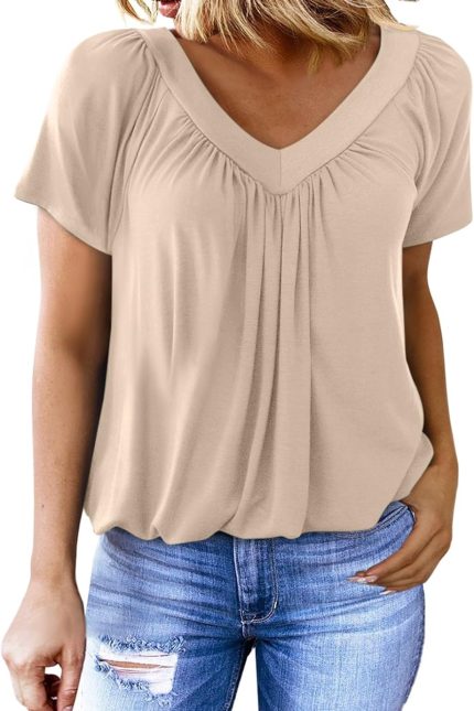 Women's Casual Summer T Shirts Short Sleeve V Neck Tops Tshirts