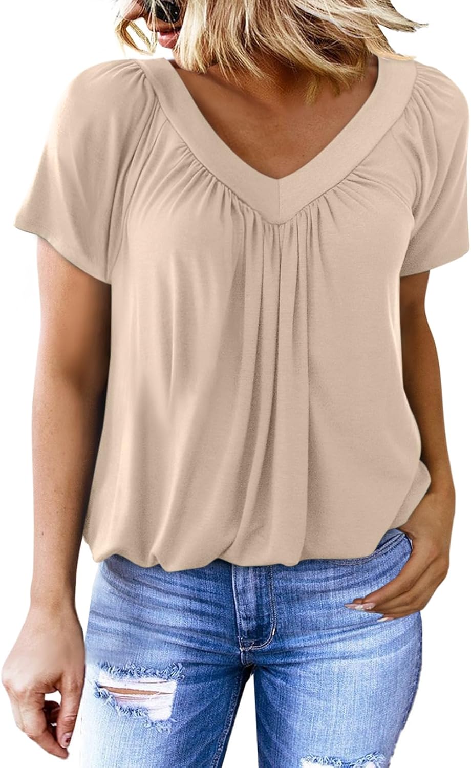 71DD37eyRaL._AC_SL1500_.jpg Women's Casual Summer T Shirts Short Sleeve V Neck Tops Tshirts - Image 1