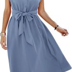 Womens Casual Midi Dresses Solid V Neck Short Sleeve Button Shirt Belted Dress with Pockets for Spring Summer 2026