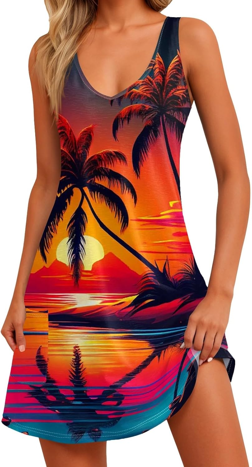 71LdFfVzB-L._AC_SL1500_.jpg Summer Dresses for Women 2026 Casual V Neck Sleeveless Sundresses Boho Beach Tank Dresses with Pockets - Image 1