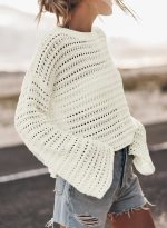 Womens Summer Sweaters 2026 Lightweight Casual Long Sleeve Crochet Tops Hollow Out Knit Pullover Clothing - Image 2