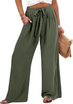 Wide Leg Pants for Women Summer High Waist Flowy Loose Casual Lounge Trousers Beach Travel Vacation Clothes