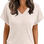 Womens Spring Tops 2026 Summer Dressy Casual Blouses Short Sleeve Cute V Neck Sweater Shirts Fashion Vacation Clothes