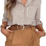 Striped Button Down Shirts for Women Dress Shirts Long Sleeve Casual Collared Office Work Shirt with Pocket