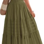 Womens Summer 2026 Casual Midi Maxi Dresses Lightweight Short Sleeve V Neck Elastic Waist Boho Beach Dress Pockets