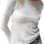 Womens Boat Neck Shirts Long Sleeve Lightweight Knit Pullover Sweaters Casual Sheer Blouse Tops