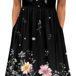 Women's Summer A-Line Midi Dresses 2026 Casual Floral Short Sleeve T-Shirt Dress Flowy Beach Sundress with Pockets