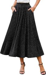 Womens Midi Skirt Summer Casual Floral Pleated A-Line Flowy Long Skirts with Pockets for Beach Vacation