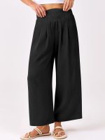 Womens Pants Wide Leg High Waisted Pants Summer Flowy Beach Lounge Casual Trousers with Pockets - Image 2