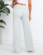 Women's Wide Leg Sweatpants Workout Lounge Pants Fold Over Low Rise Yoga Pants - Image 2