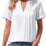 Women Tops Short Sleeve V Neck Blouses Loose Fit Dressy Casual Work Shirts 2026 Summer Vacation Clothes