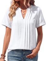 Women Tops Short Sleeve V Neck Blouses Loose Fit Dressy Casual Work Shirts 2026 Summer Vacation Clothes