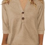 Womens Tops 3/4 Sleeve V Neck Button Down Shirts Business Casual Outfits Basic Tees Summer Top 2026