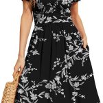 Women's Summer Short Sleeve Casual Dresses V-Neck Floral Party Dress with Pockets