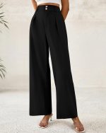 Women Wide Leg Dress Pants 2026 High Waisted Button Pleated Business Casual Trousers Office Work Pants - Image 2