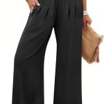 Womens Pants Wide Leg High Waisted Pants Summer Flowy Beach Lounge Casual Trousers with Pockets