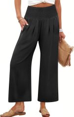 Womens Pants Wide Leg High Waisted Pants Summer Flowy Beach Lounge Casual Trousers with Pockets