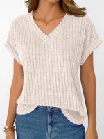 Womens Spring Tops 2026 Summer Dressy Casual Blouses Short Sleeve Cute V Neck Sweater Shirts Fashion Vacation Clothes - Image 2