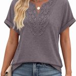 Womens Blouses Dressy Casual Summer Shirts Short Sleeve Lace Front Boho Tunic Tops for Leggings Fashion Clothes