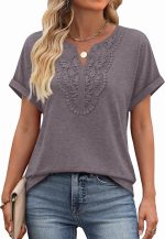 Womens Blouses Dressy Casual Summer Shirts Short Sleeve Lace Front Boho Tunic Tops for Leggings Fashion Clothes